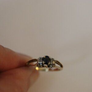 Vintage Sapphire and Diamond Chip Gold Plated? Ring Size 5
